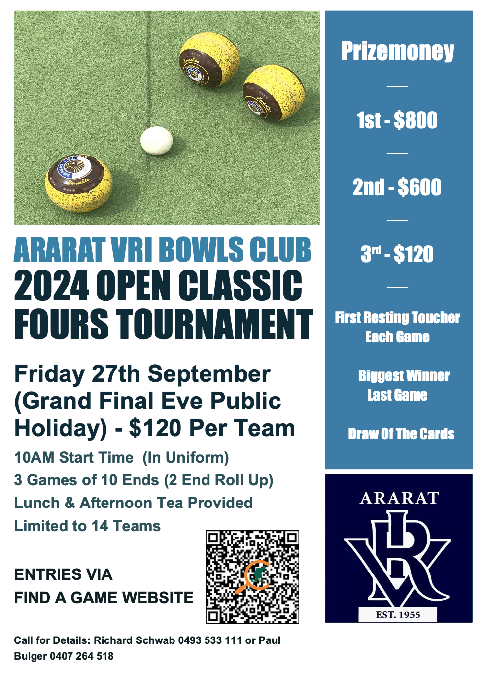 Ararat VRI 2024 Open Classic Fours Tournament